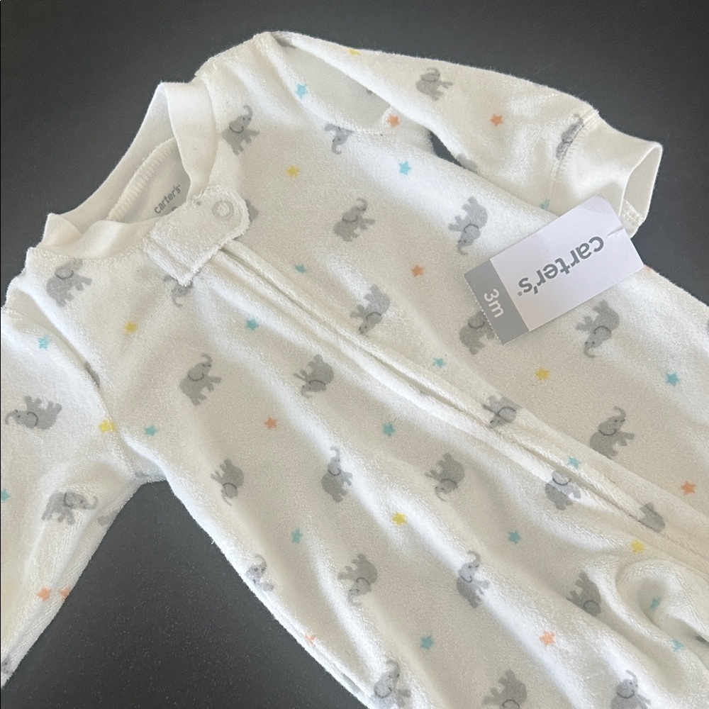 Carter's White and Gray Baby Onesie with Elephant and Star Print